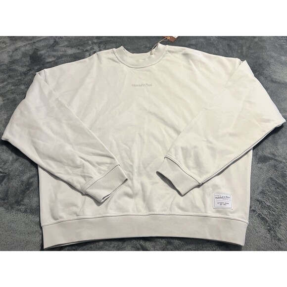 XL Mitchell & Ness Branded Script Crewneck Sweatshirt Mens Light Grey - Picture 1 of 9